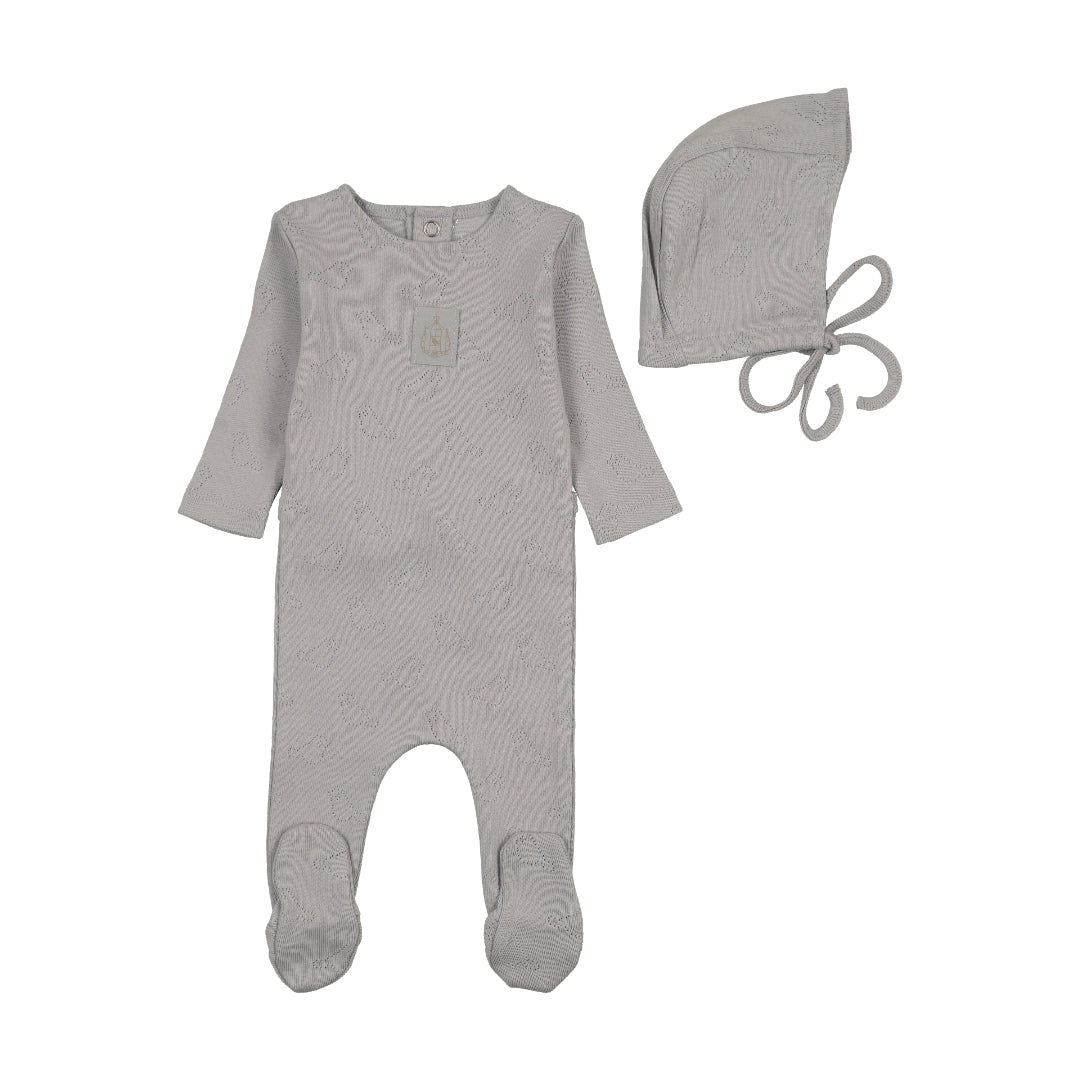 Dusty Blue Birdcage Pointelle Footie/Bonnet