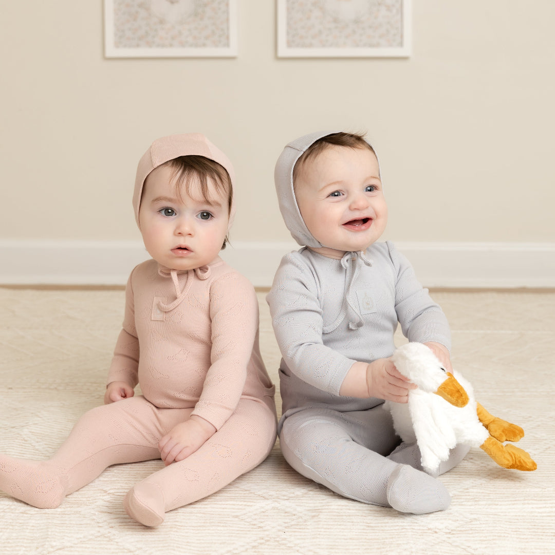 Muted Pink Birdcage Pointelle Footie/Bonnet