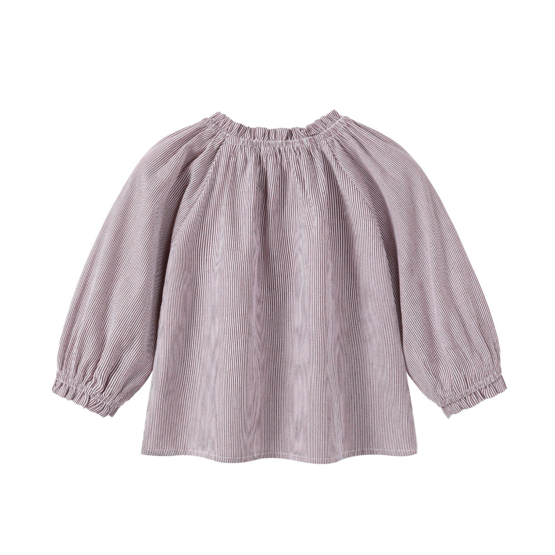 Brown Pinstripe Blouse & Knit Suspenders Set