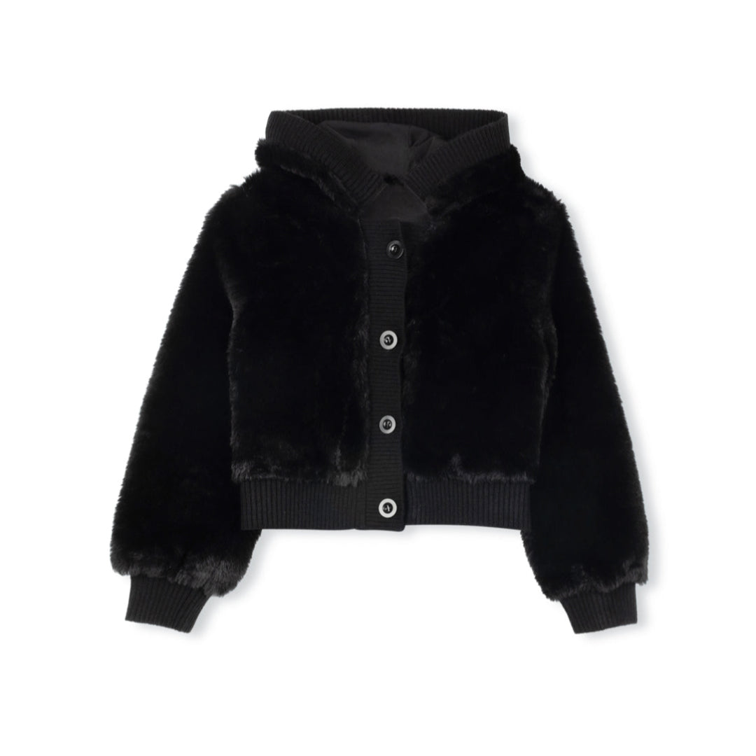 Black Fuzzy Ribbed Cuffing Jacket