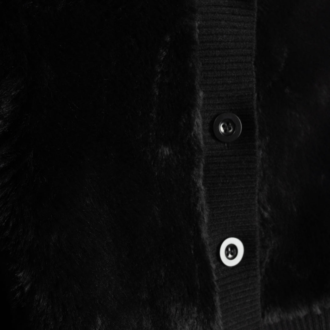 Black Fuzzy Ribbed Cuffing Jacket