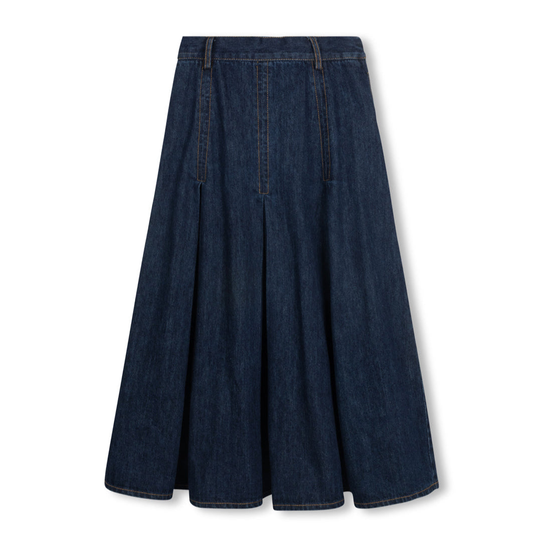 Blue Denim Pleated Skirt