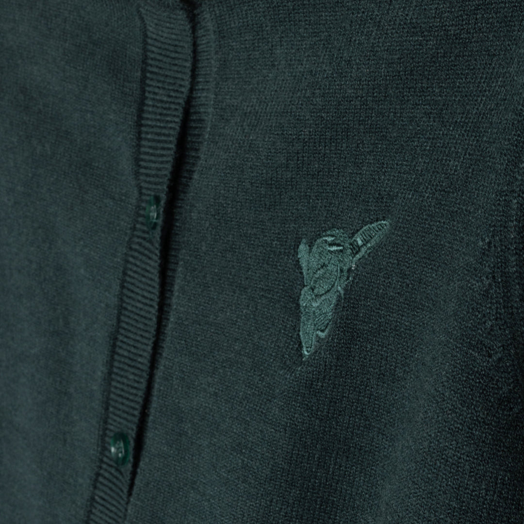 Teal Green Diana Ruffle Collar Cardigan + Velour Floral Skirt