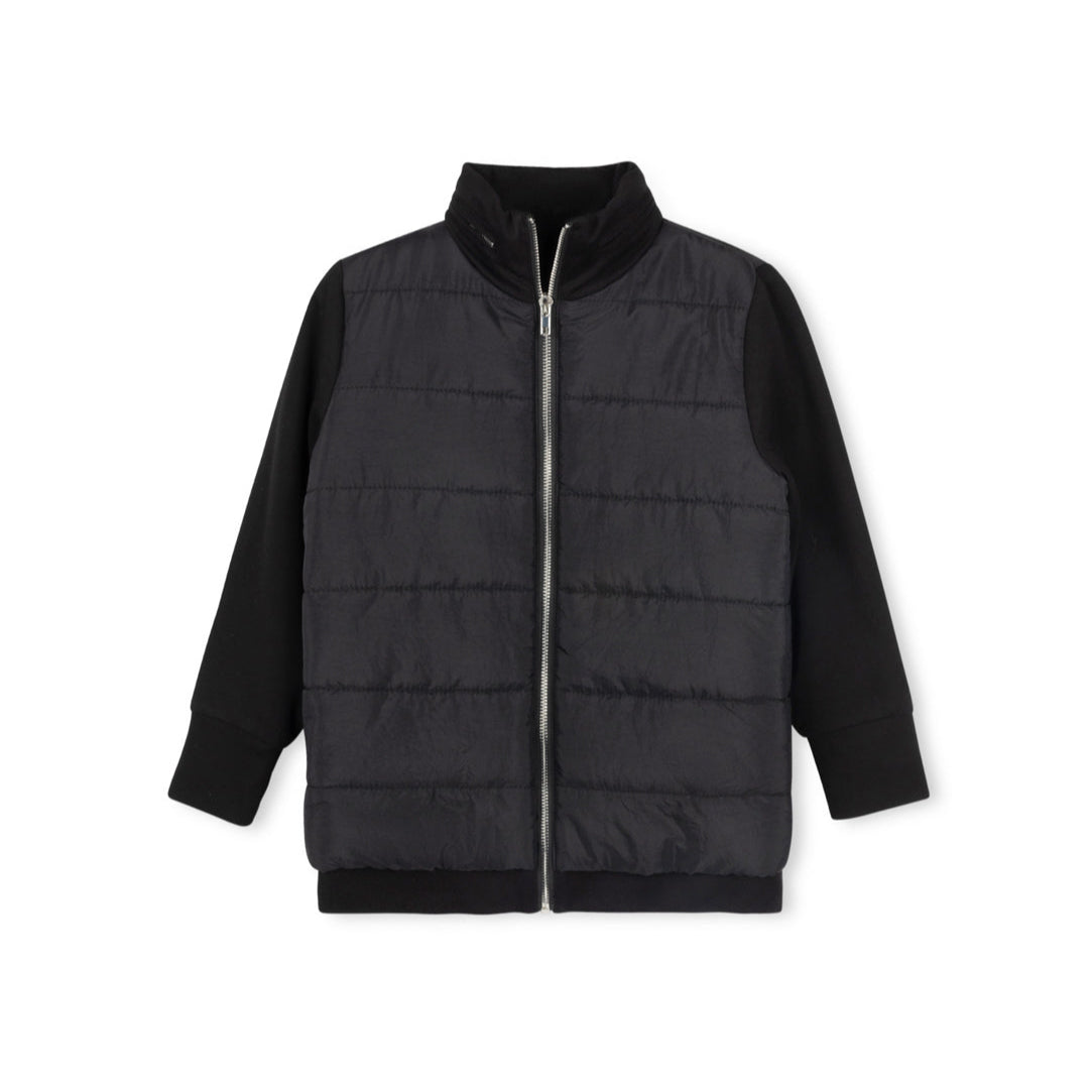 Black Puffed Front And Knit Sleeves Jacket