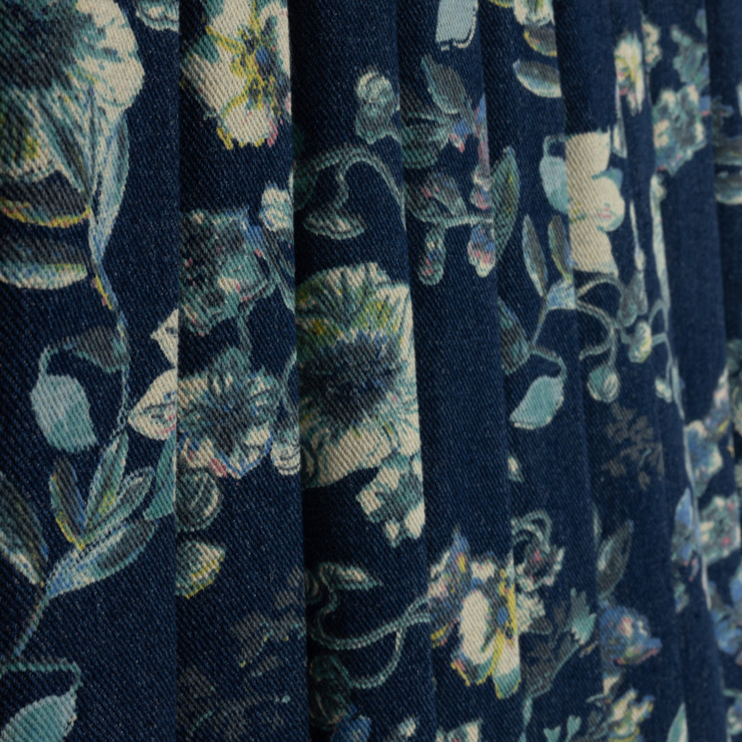 Floral Ribbed Mock Neck + Denim Pleated Skirt Set