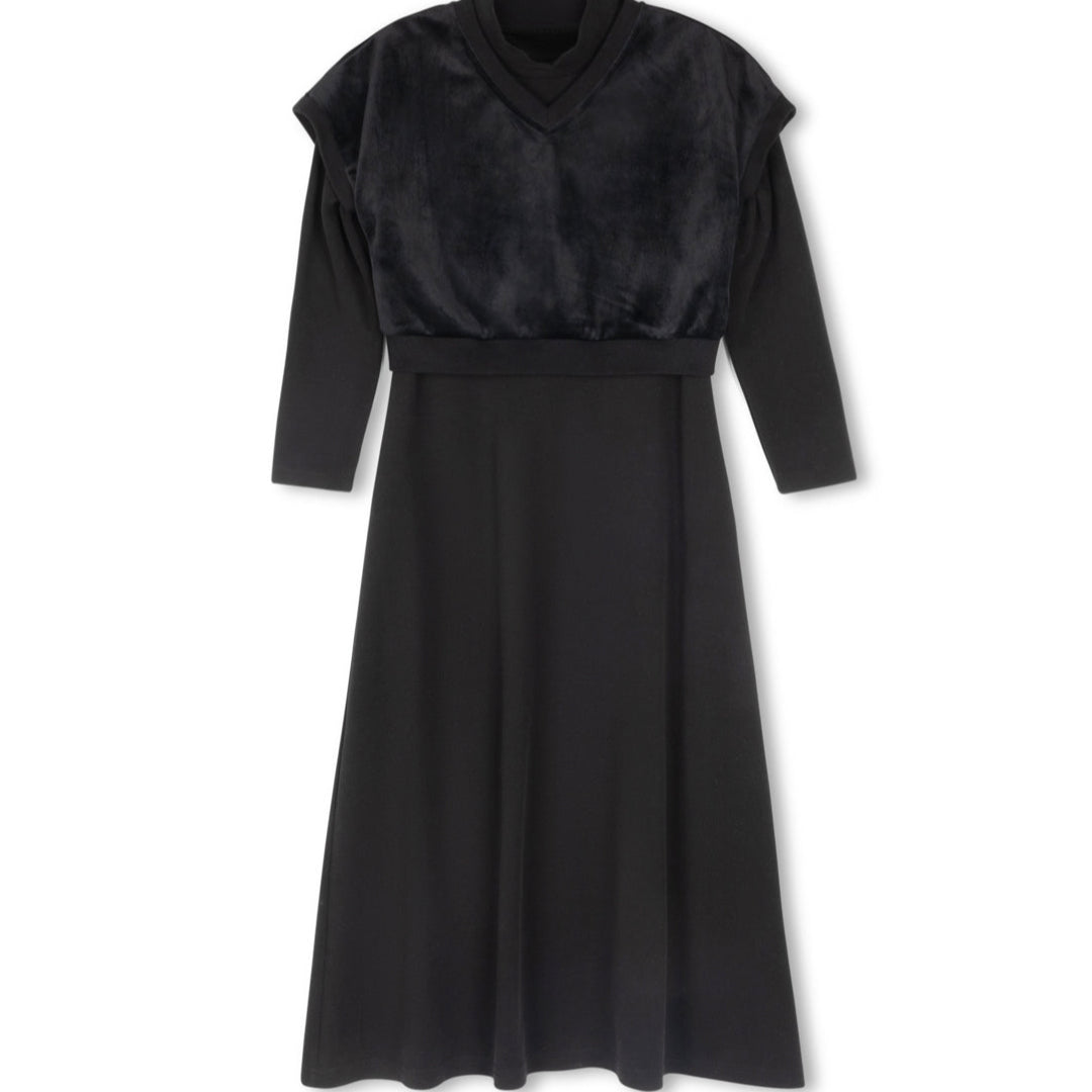 Black Ribbed Robe With Vest Overlay