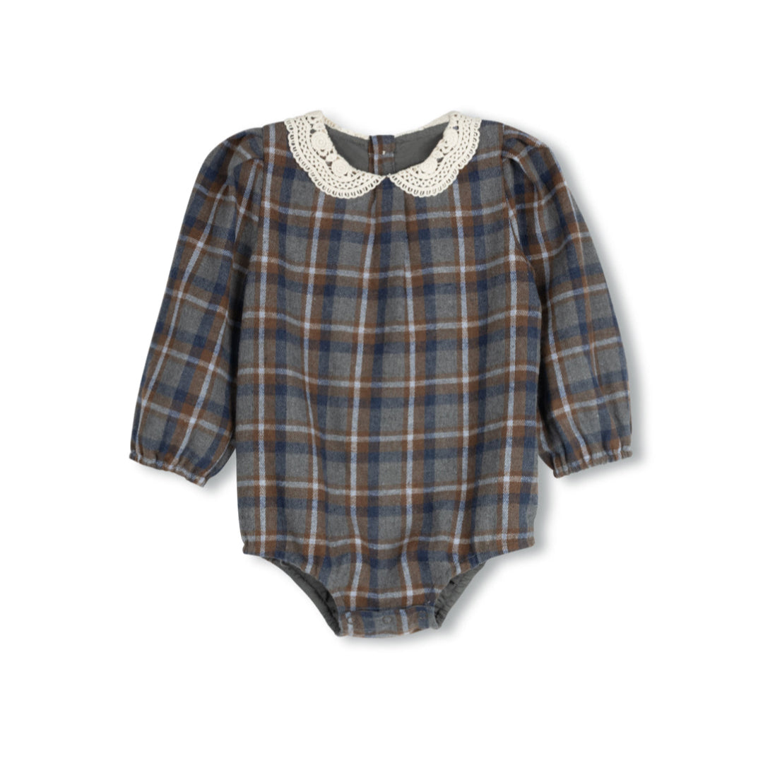 Plaid Airlin Crochet Collar Romper