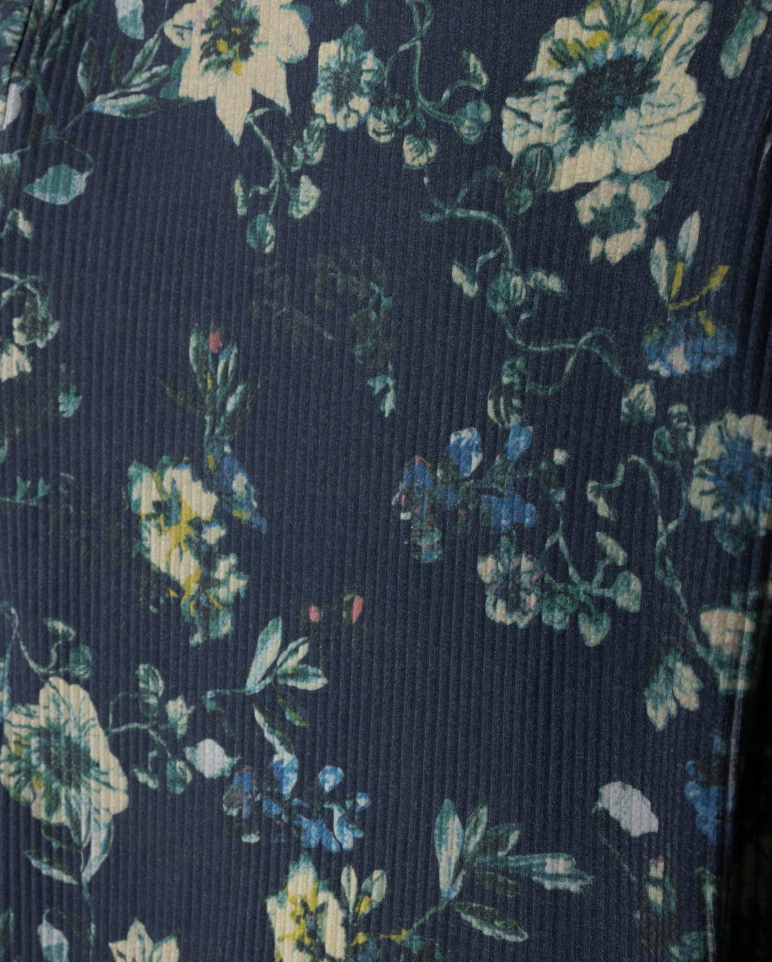 Floral Ribbed Mock Neck + Denim Pleated Skirt Set