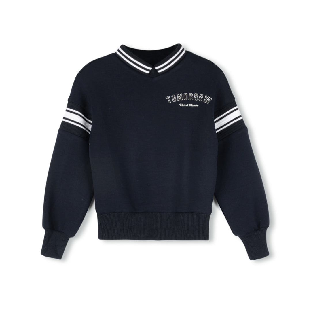 Navy Tomorrow Print Collared Sweatshirt