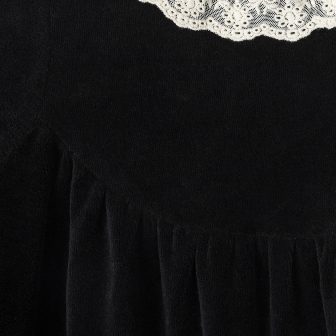 Black Lace Collar Velour Robe