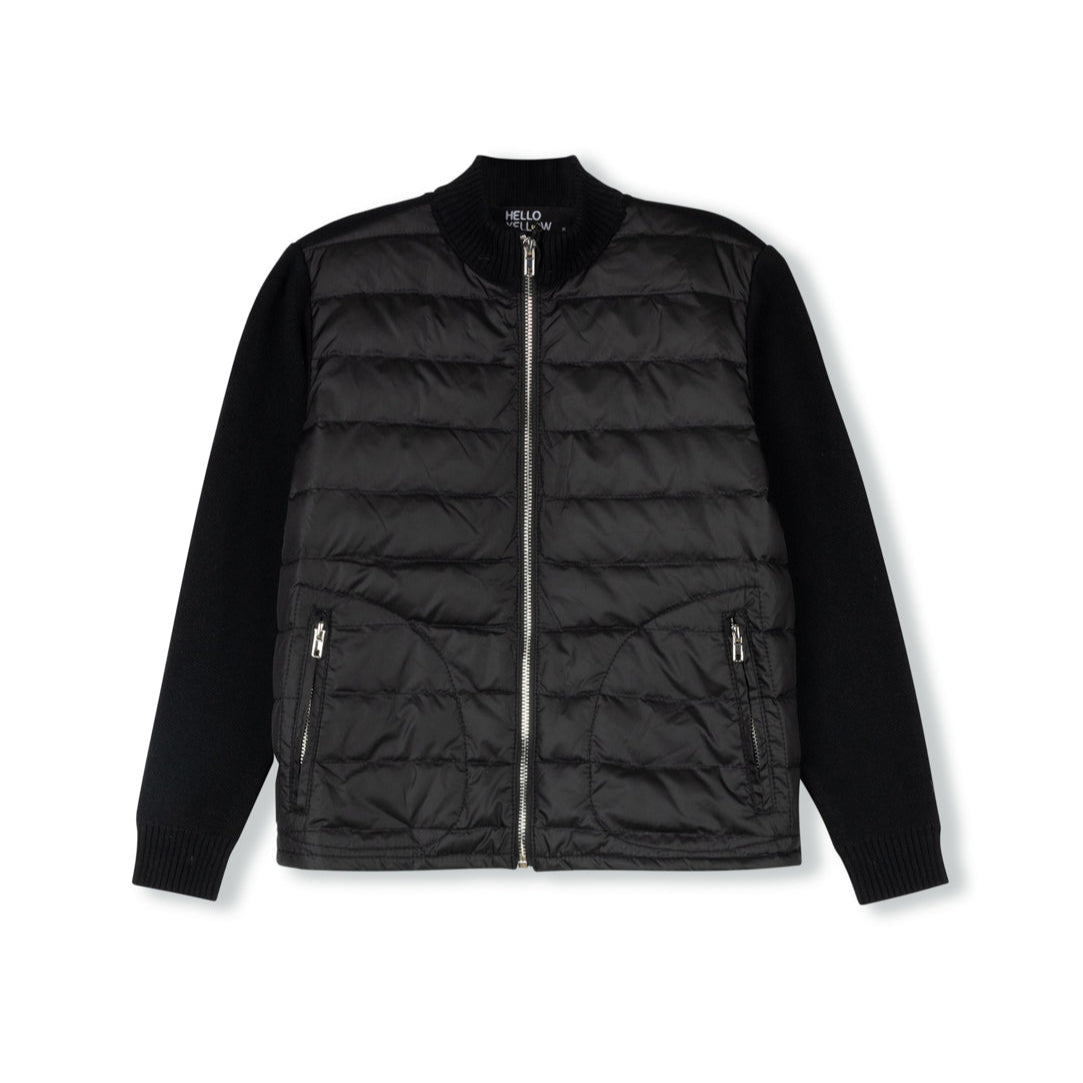 Black Striped Puffer And Knit Jacket