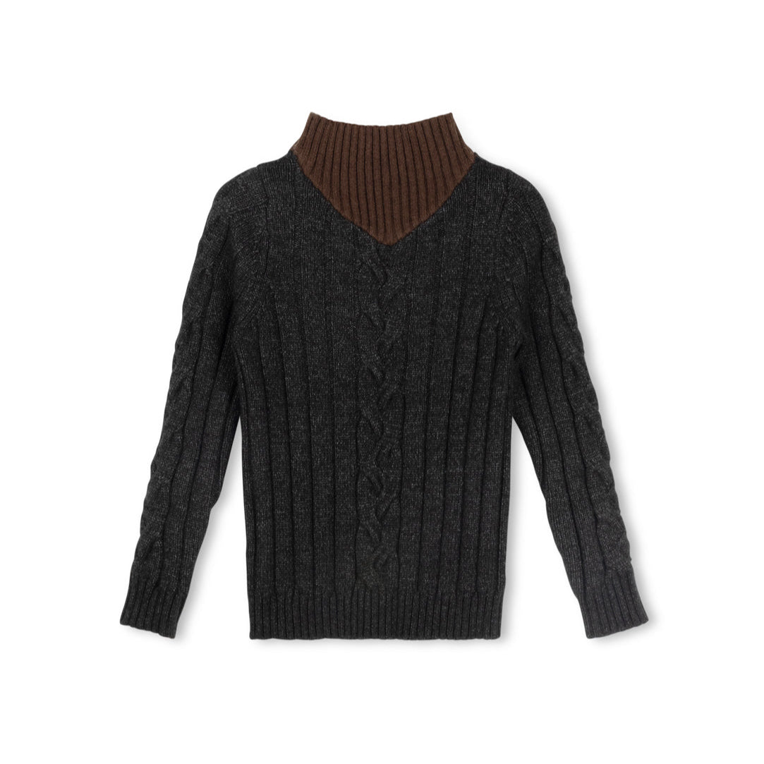 Navy Thick Center Cable Knit Sweater