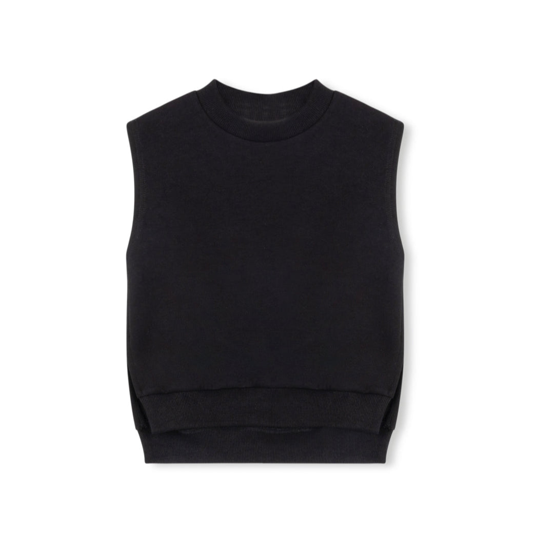 Black Sweatshirt Slit Vest