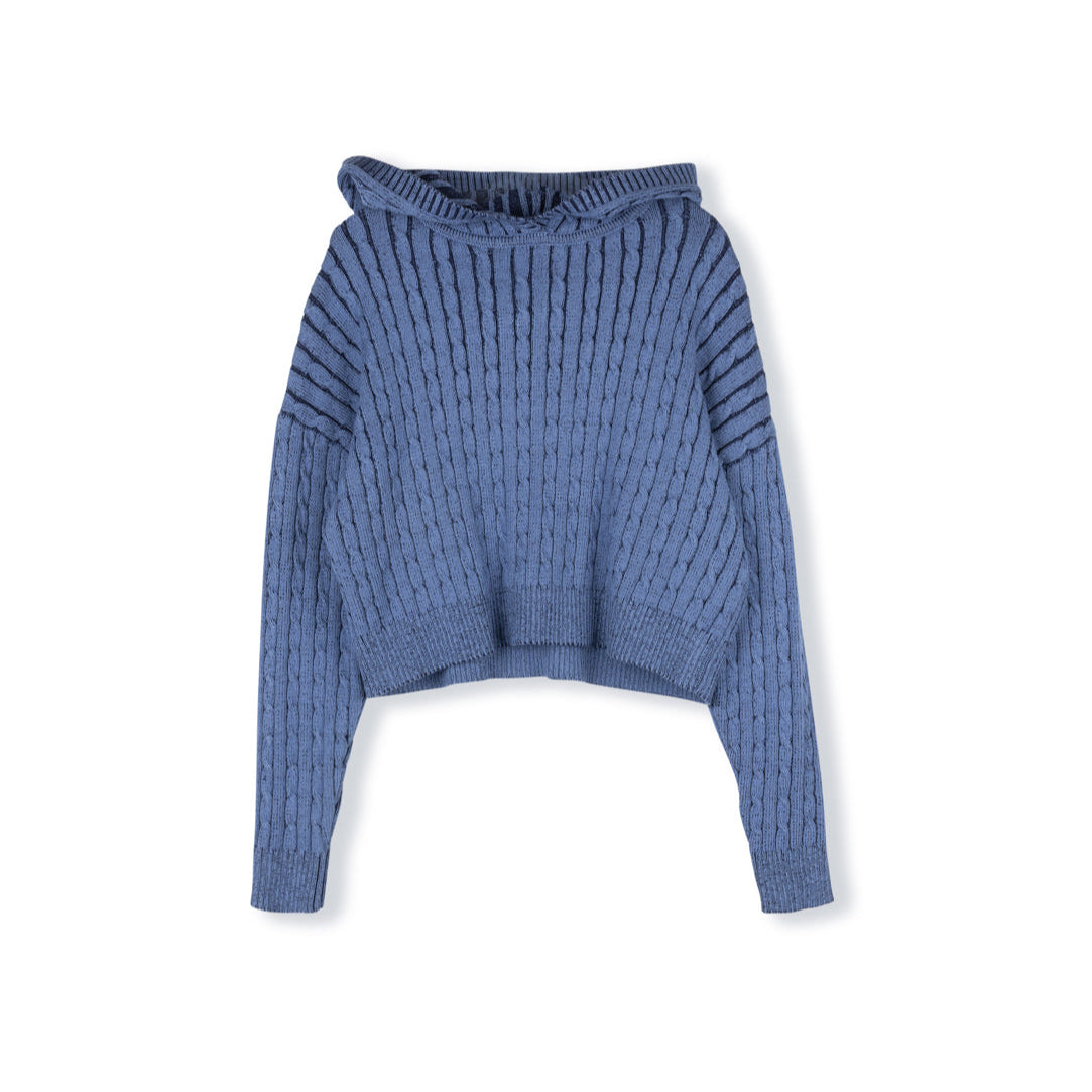 Navy Leon Cable Knit Hoodie