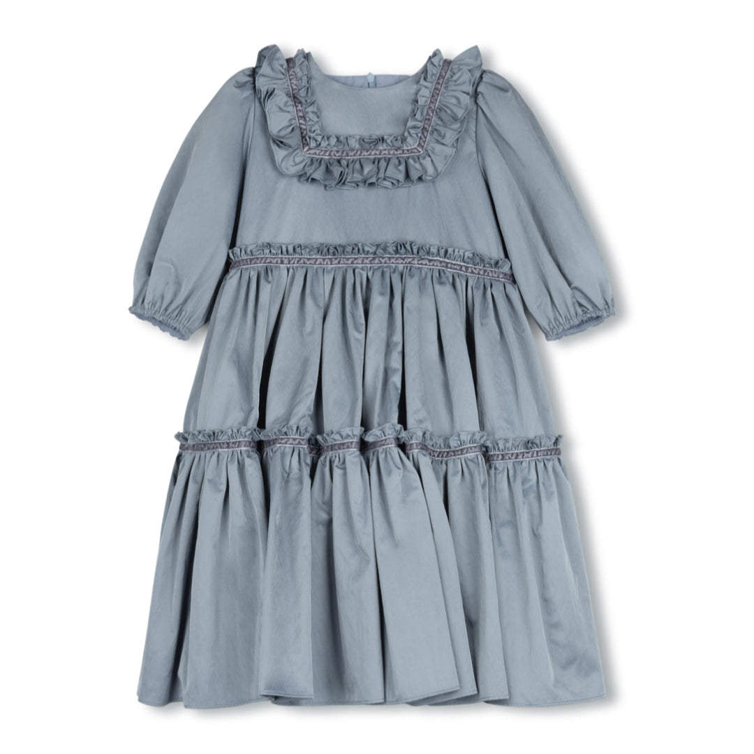 Blue Taffeta Tiered Knee Gown