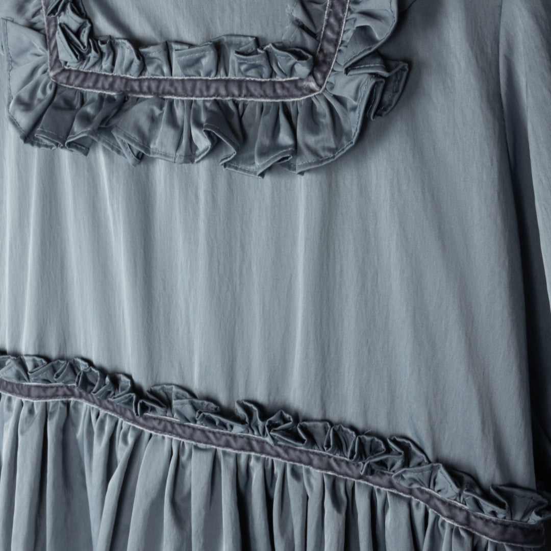 Blue Taffeta Tiered Ankle Gown