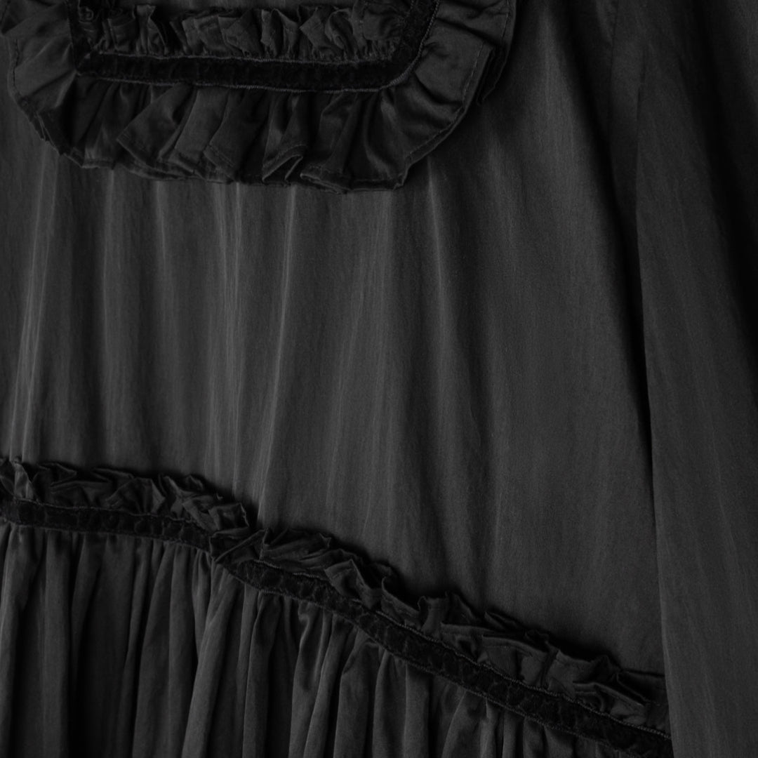 Black Taffeta Tiered Ankle Gown