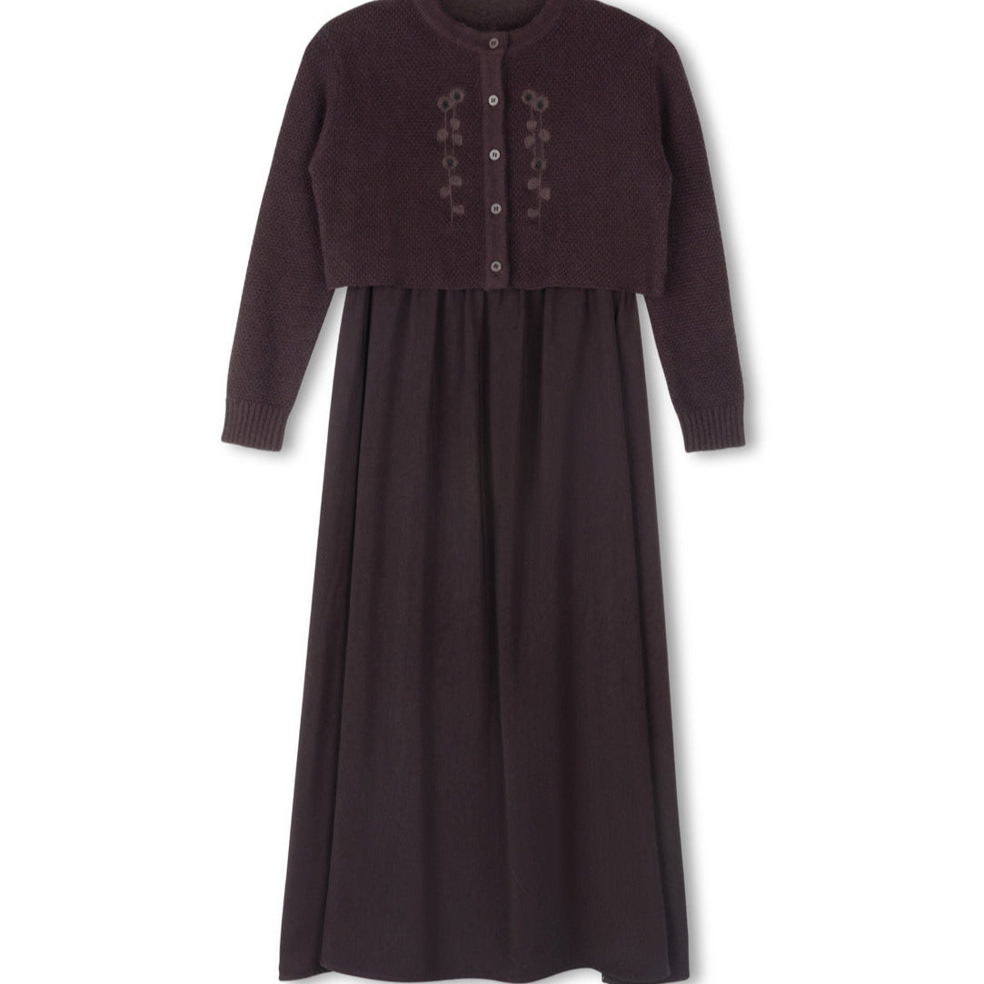 Plum Maxi Robe With Embroidered Cardigan