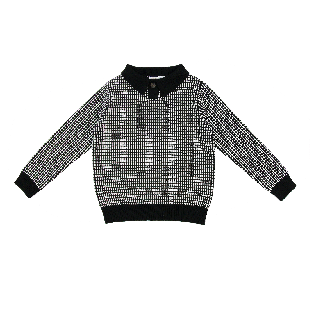 Black/White Boys Collared Sweater