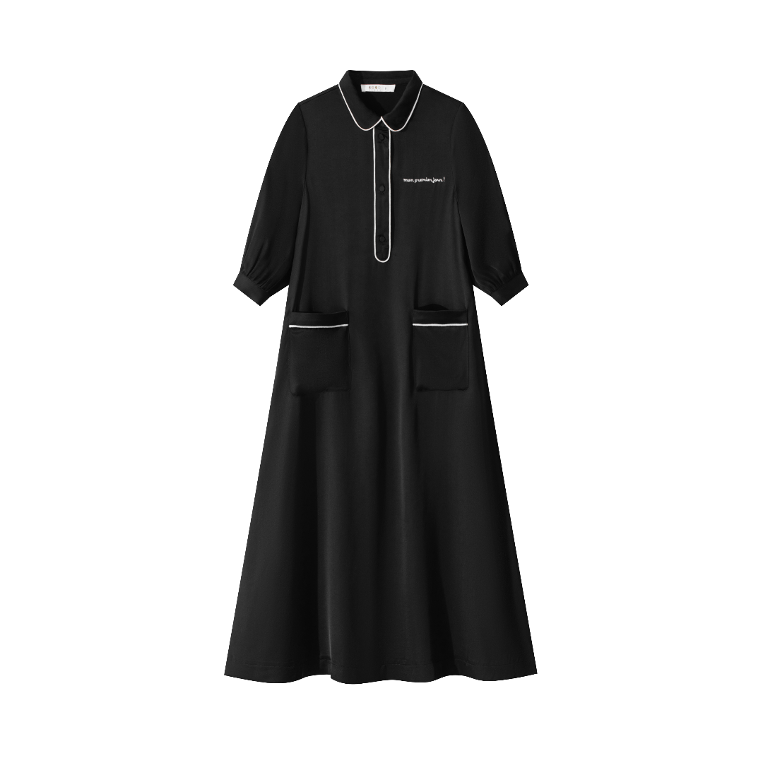 Black Silk Shirt Dress Maxi