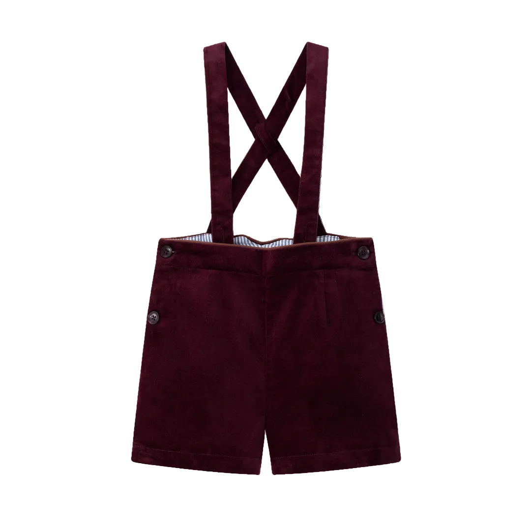 Burgundy Velvet Suspender Shorts