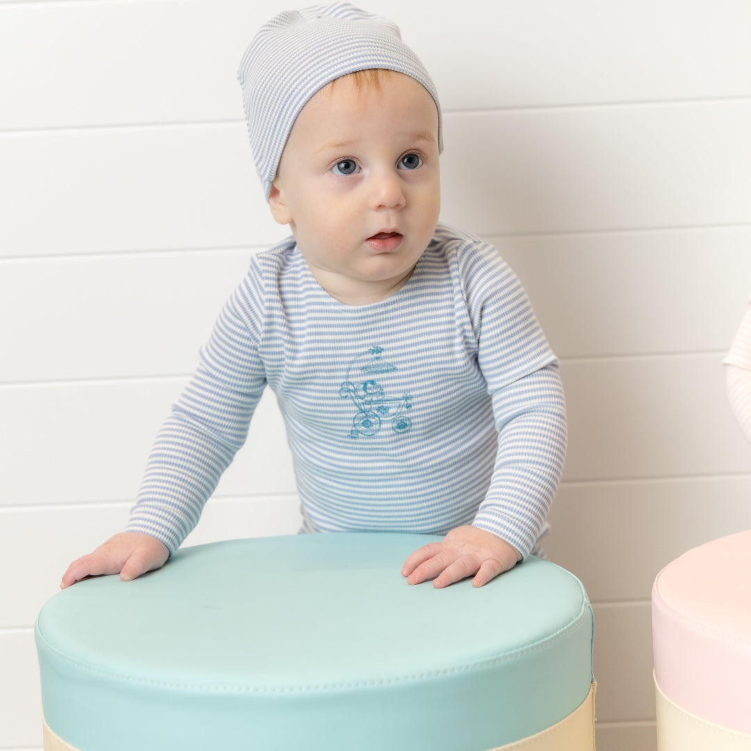 Crisp Blue Carriage Sketch Footie/Beanie