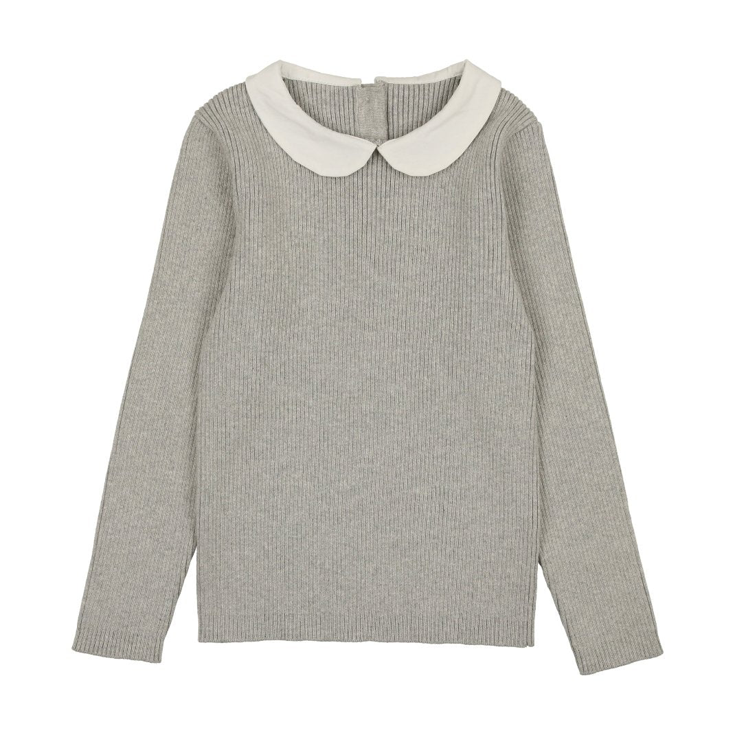 Light Grey Peter Pan Ribbed Knit Sweater