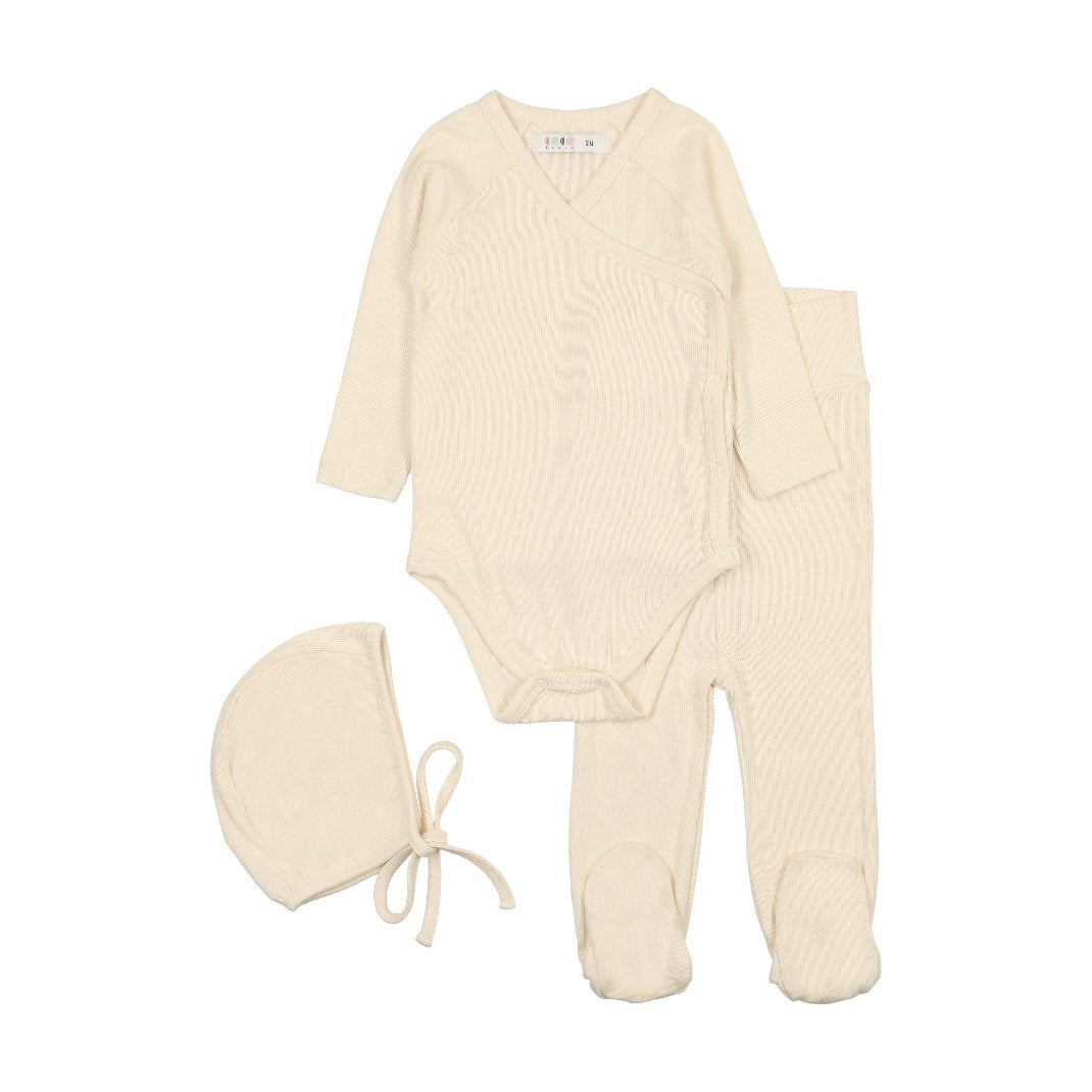 Cream Ribbed 3 Piece Gift Set