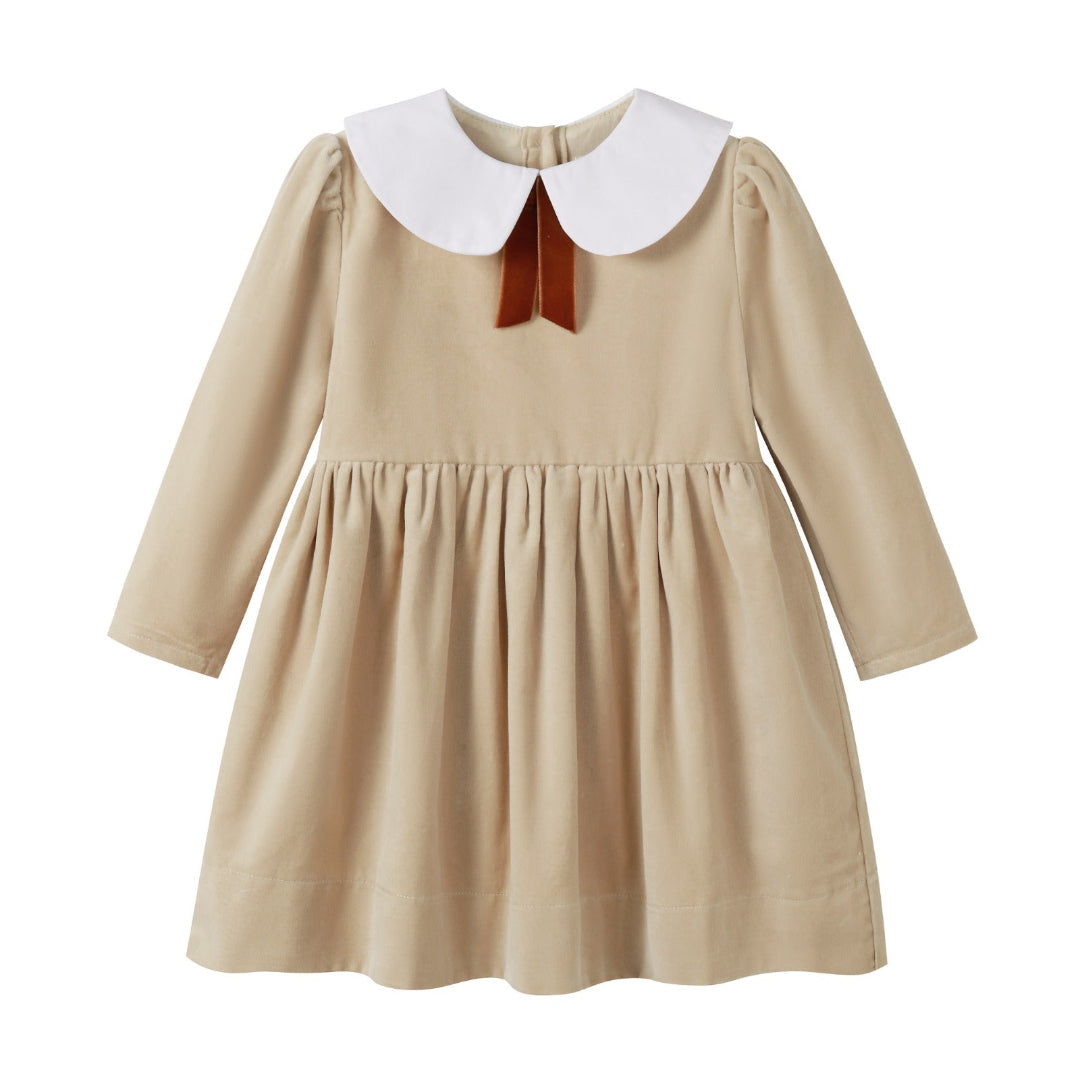 Crushed Velour Tan Tie Dress