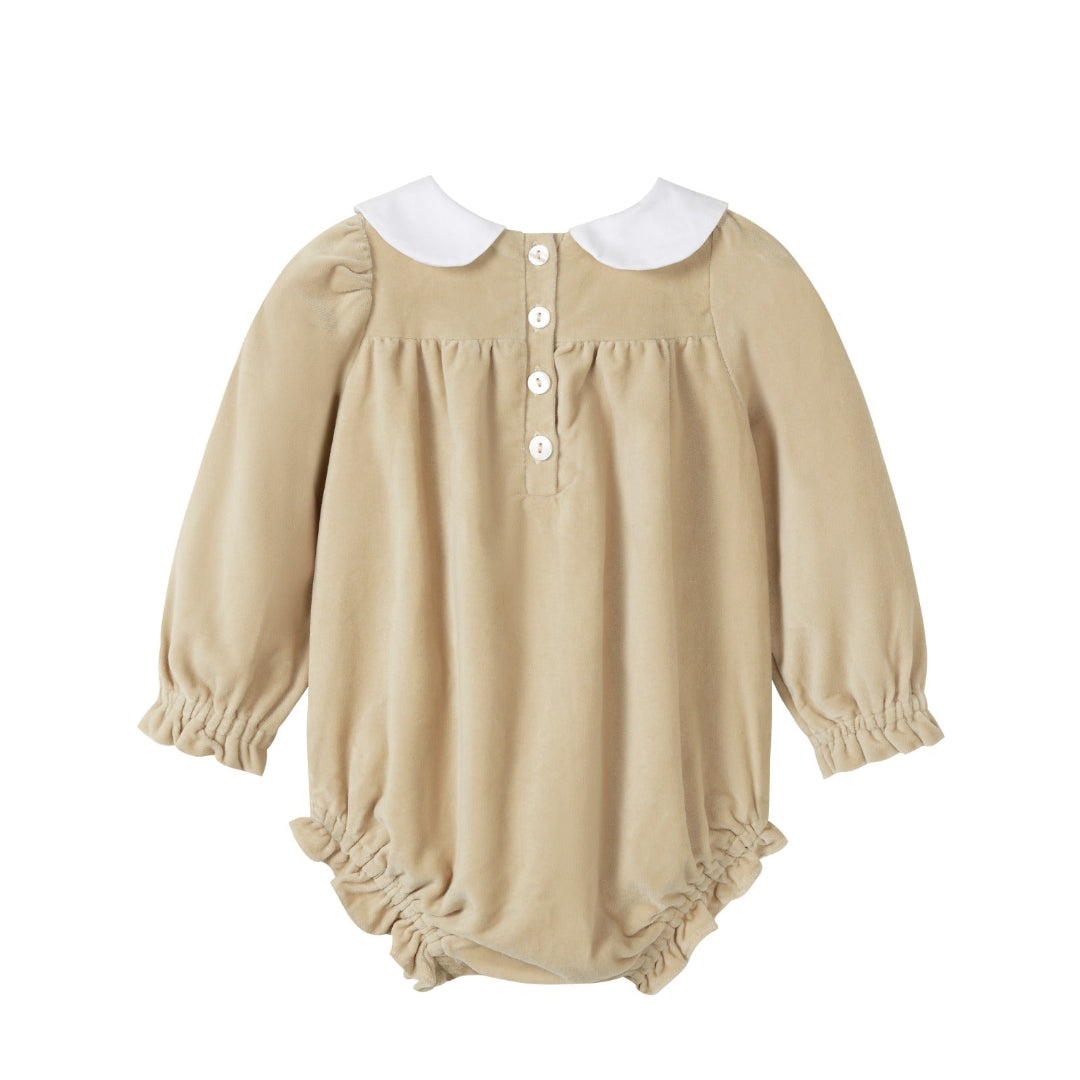 Crushed Velour Tan Tie Romper