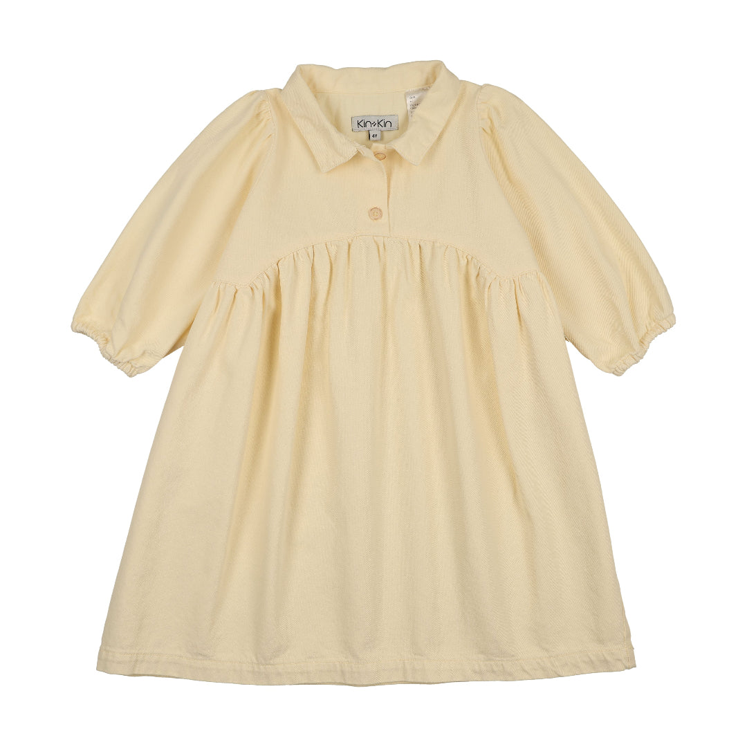 Yellow Denim 3/4 Sleeve Shirt Dress