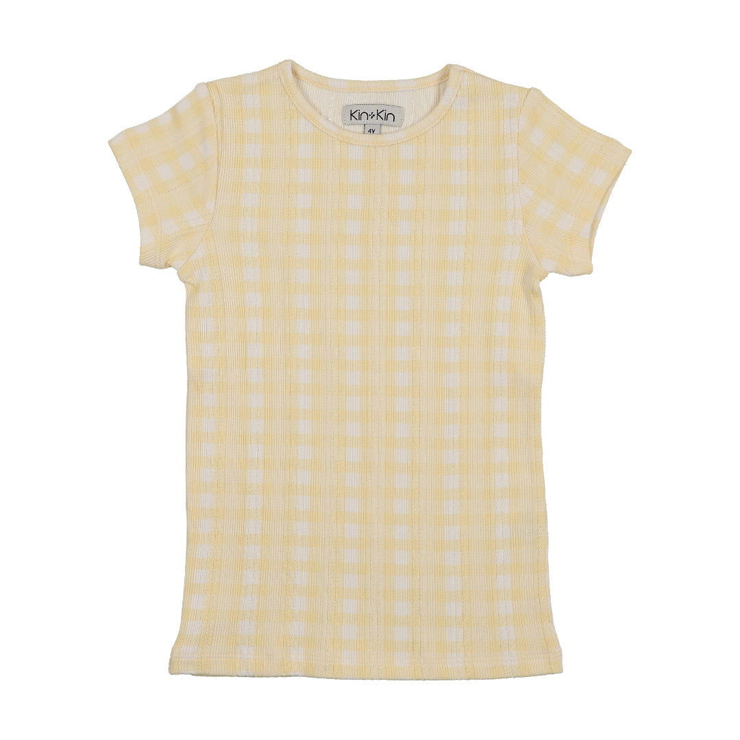 Yellow Gingham Printed SS T-Shirt