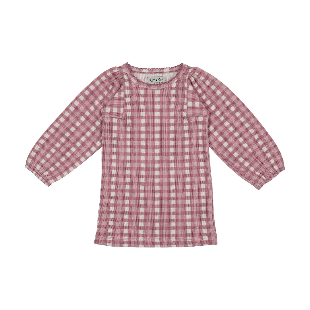 Mauve Gingham 3/4 Sleeve T-Shirt
