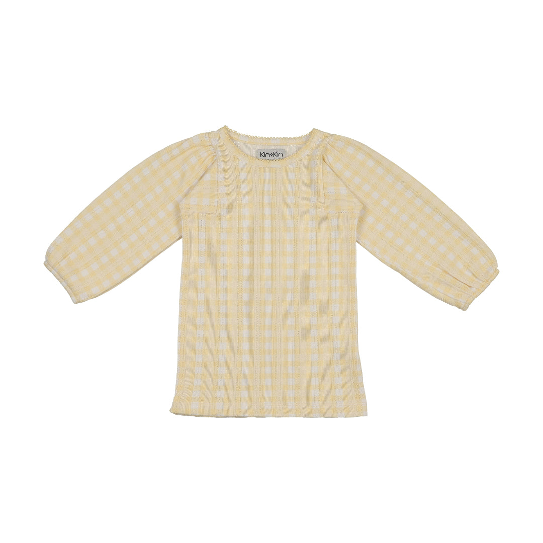 Yellow Gingham 3/4 Sleeve T-Shirt