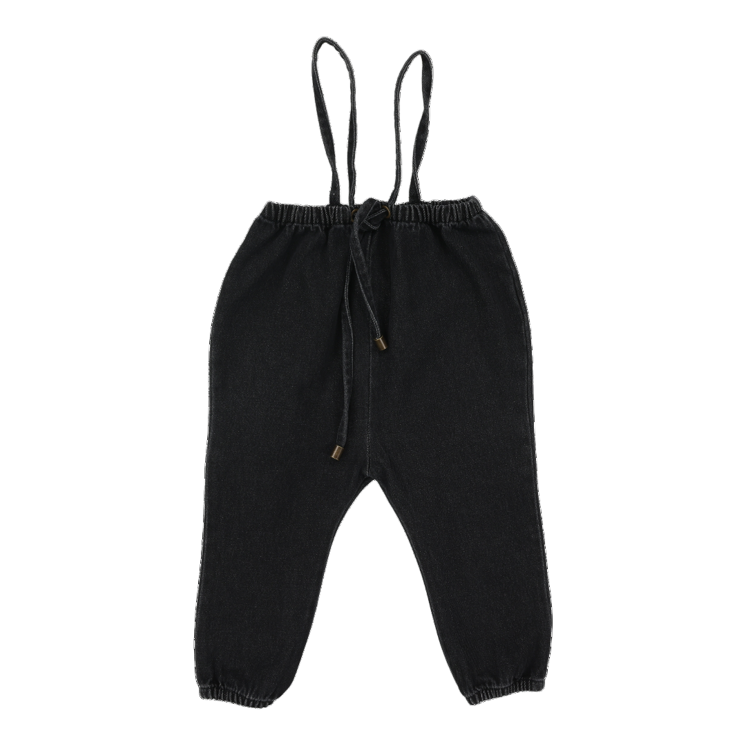 Black Denim Bubble Suspender Pants