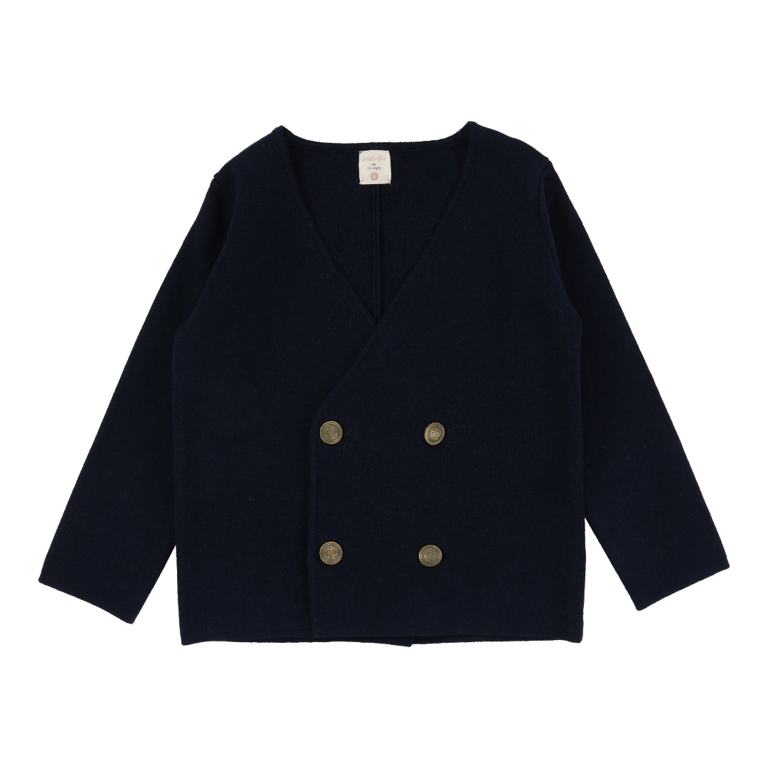 Navy Double Breasted Knit Blazer