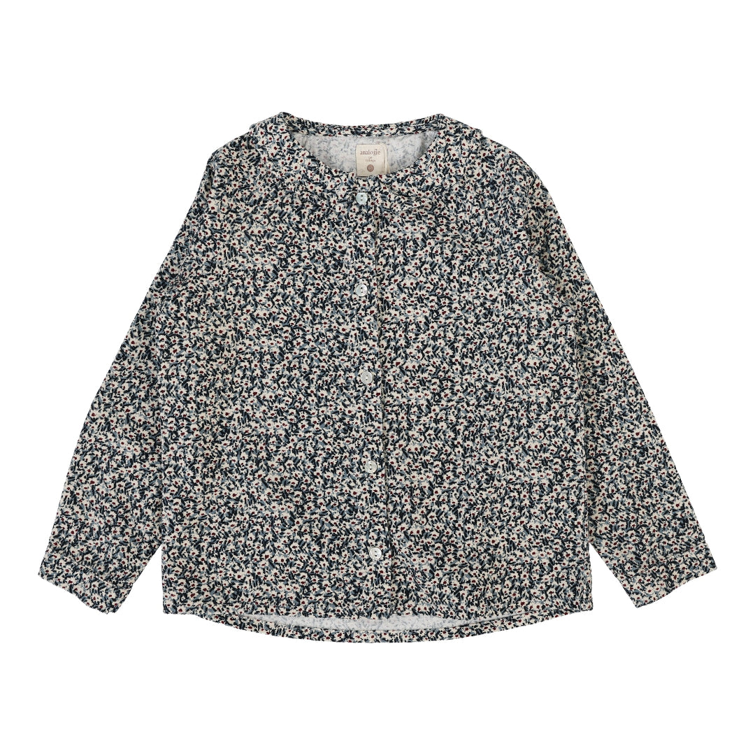 Dusty Blue Daisy Floral Blouse