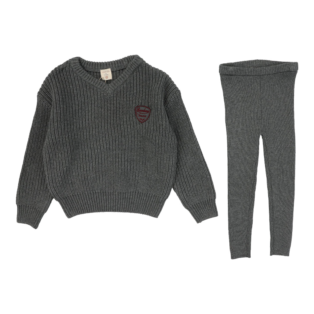 Mid Grey Knit V-Neck Toddler Set