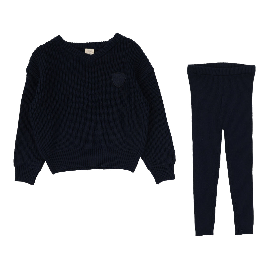 Navy Knit V-Neck Toddler Set