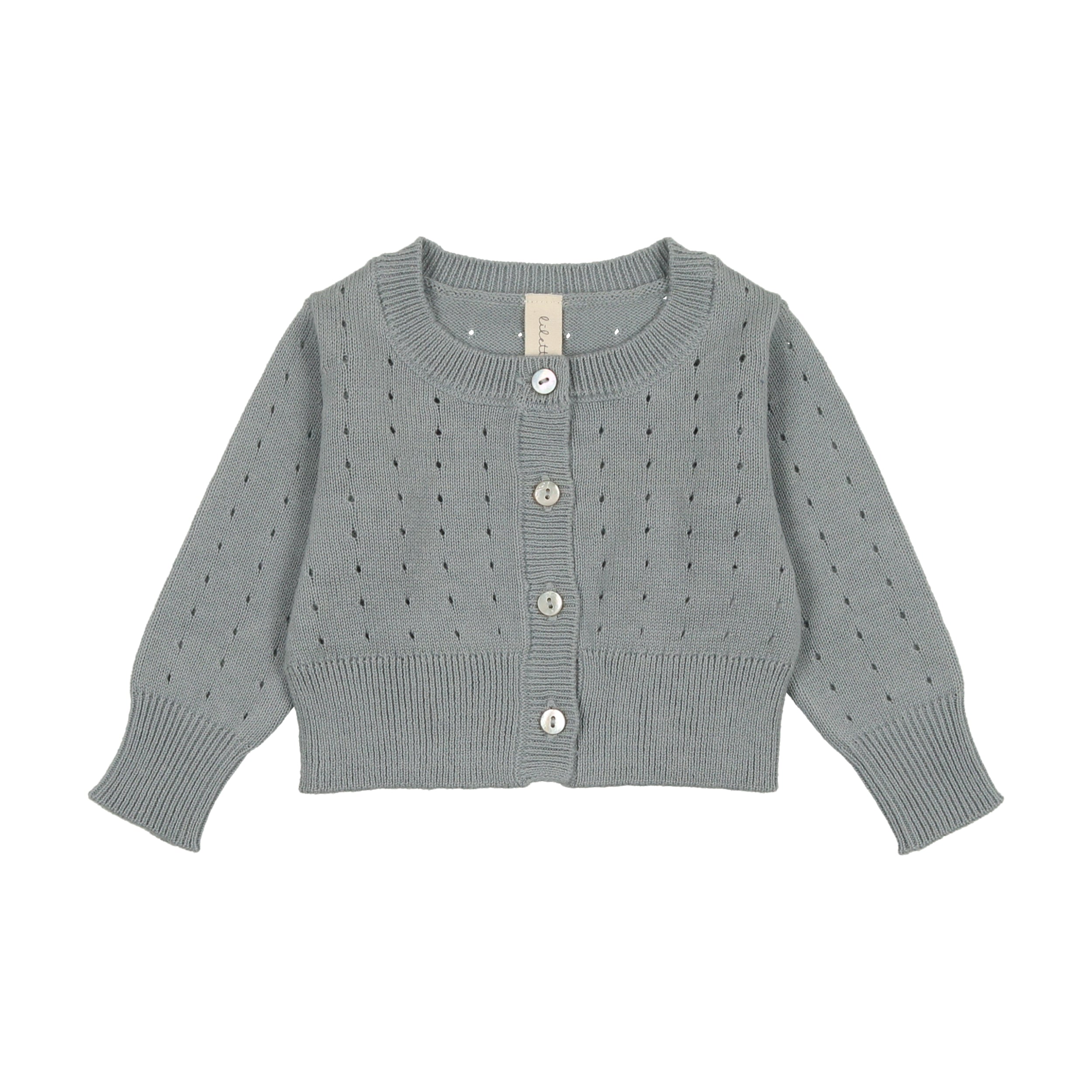 Blue Dotted Open Knit Cardigan