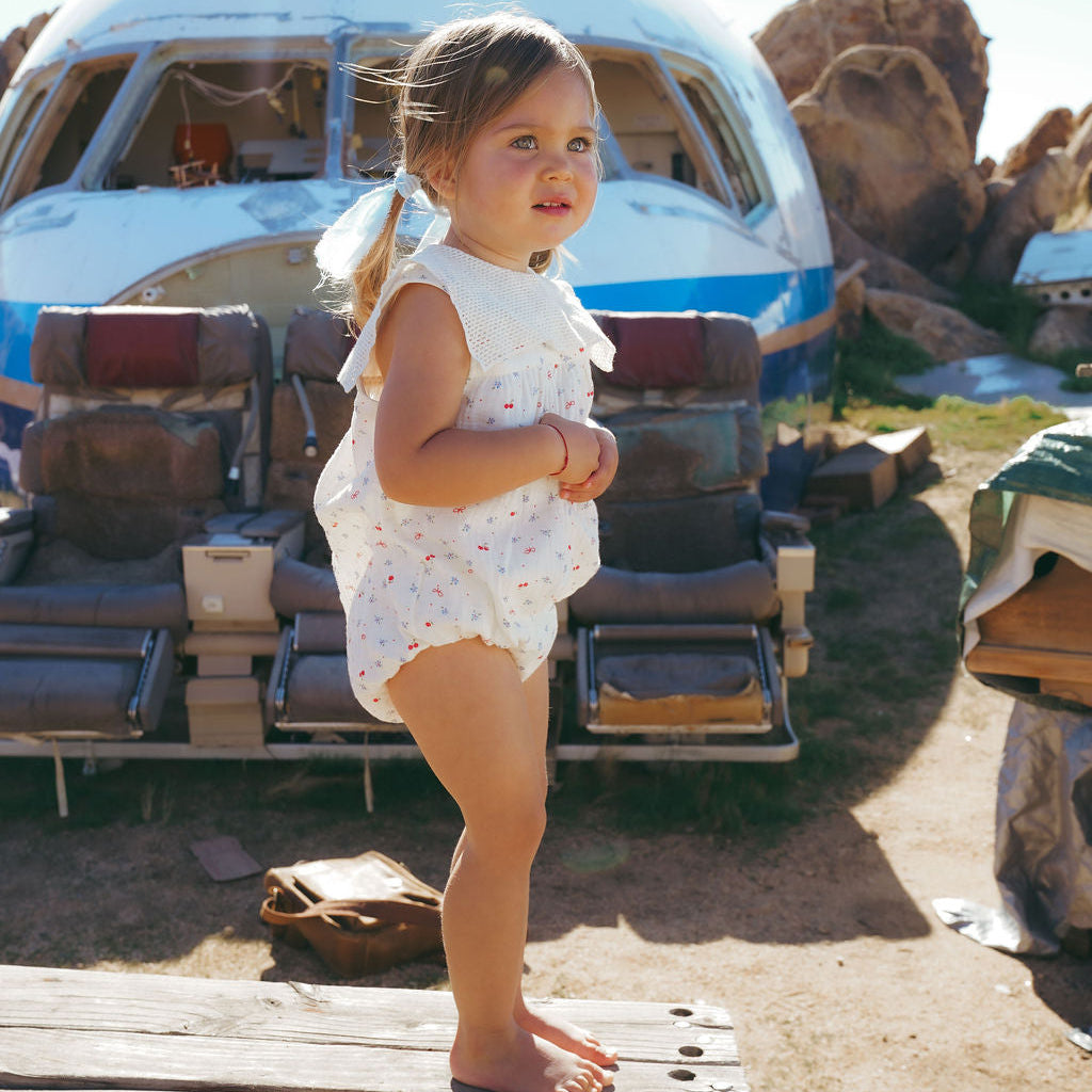 Cherry Gauze Girls Crochet Sailor Collar Romper