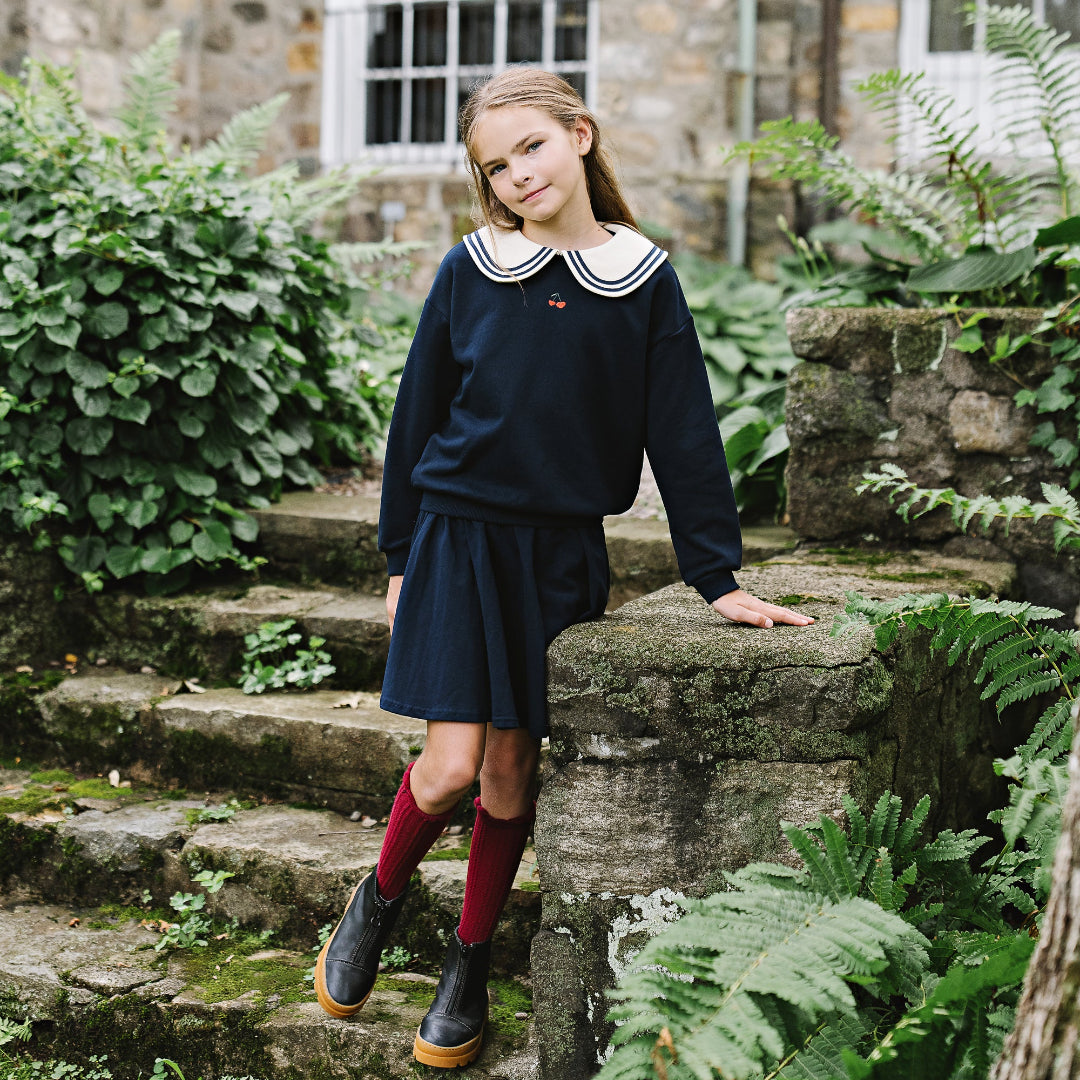 Navy Embroidered Cherry Sweatshirt