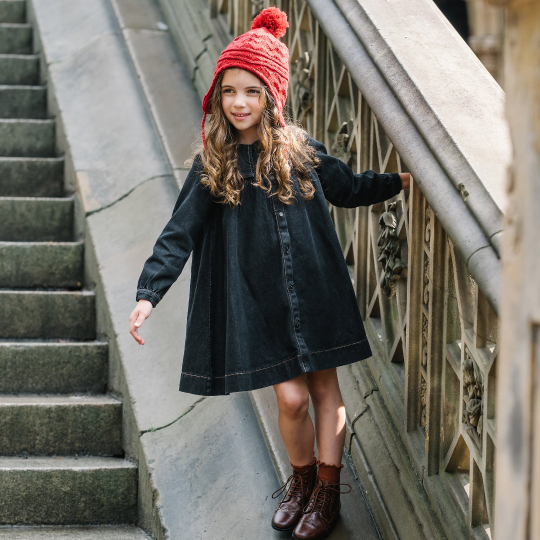 Black Denim Pleated Sailor Dress