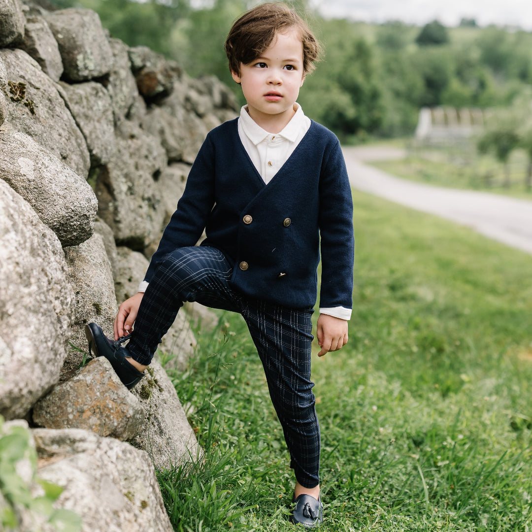 Navy Windowpane Plaid Pants