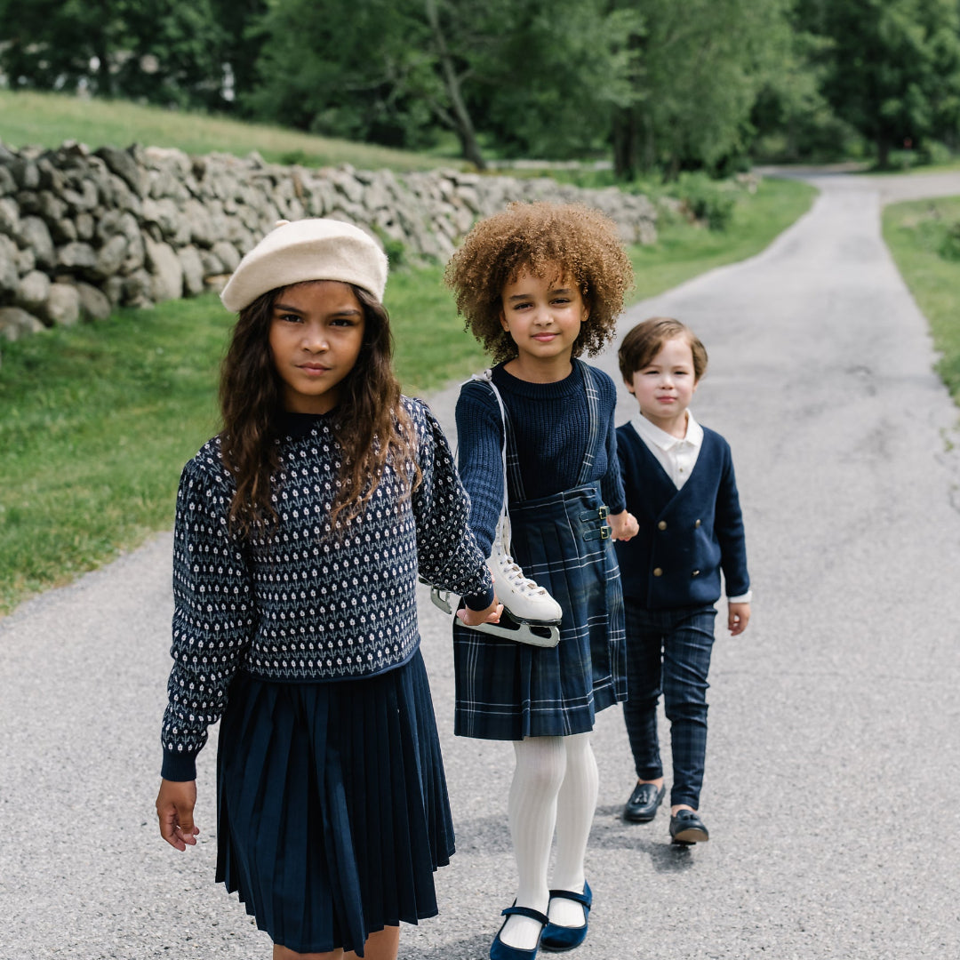 Navy Knife Pleated Skirt