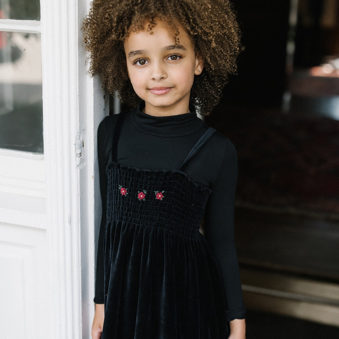 Black Velour Smocked Maxi