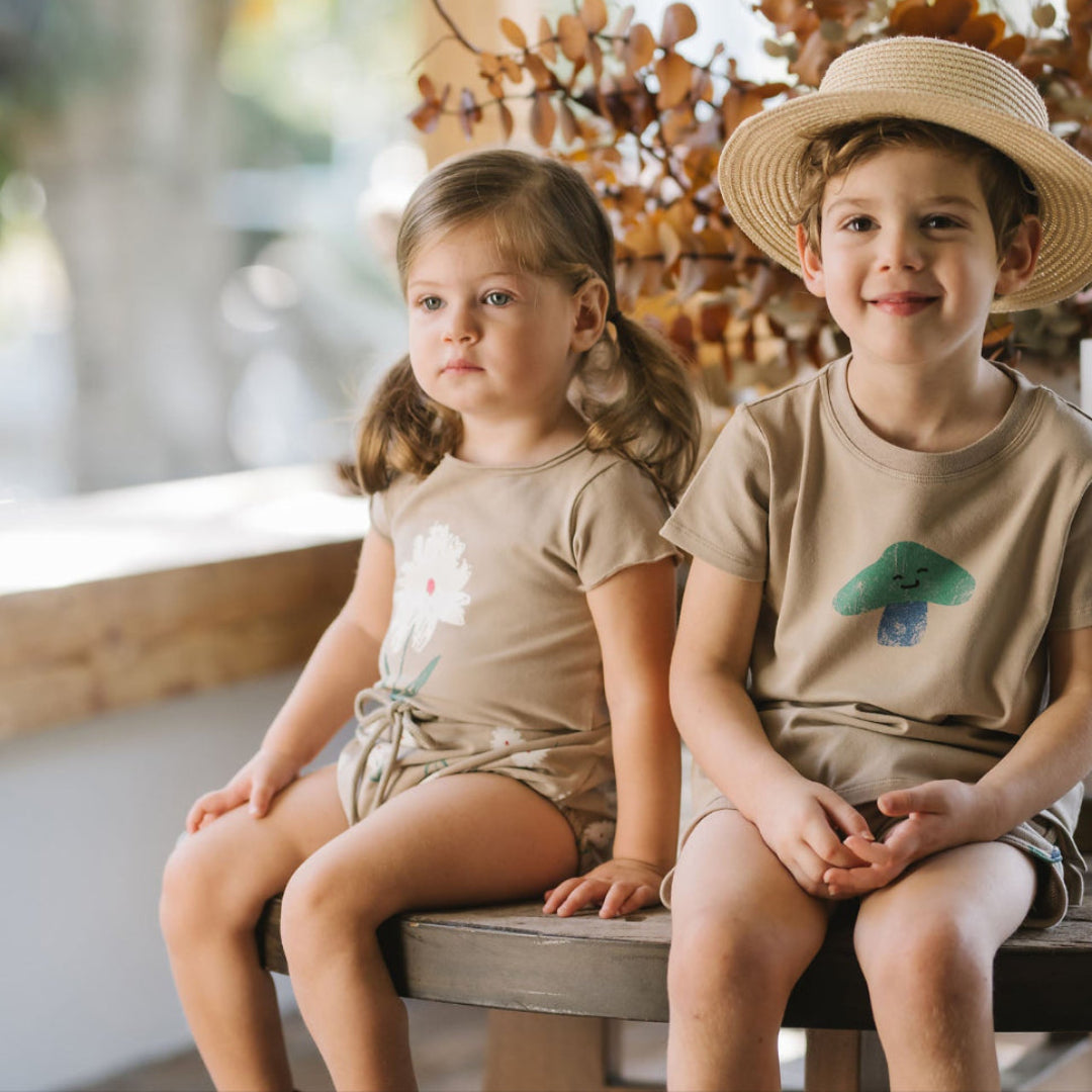 Taupe Flower Short Sleeve Tee