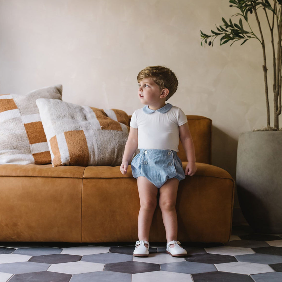 Light Blue Windowpane Collar Onesie