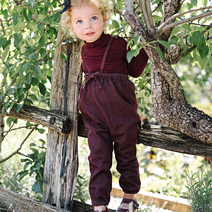 Burgundy Denim Rugged Threads Bubble Suspender Pants