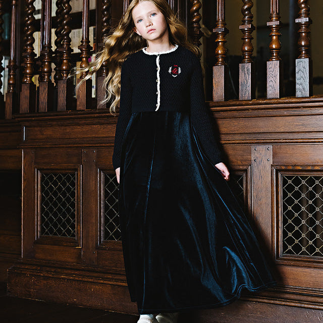 Navy Crest Maxi Cardigan Set